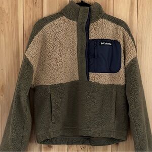 Columbia Olive, Tan & Navy Sherpa Half-Zip Pullover